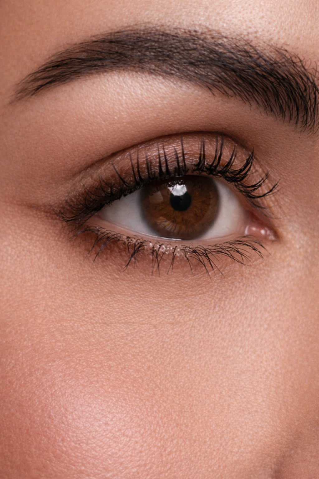 Close-up of a brown eye with Chocolate Brown eyeliner.
