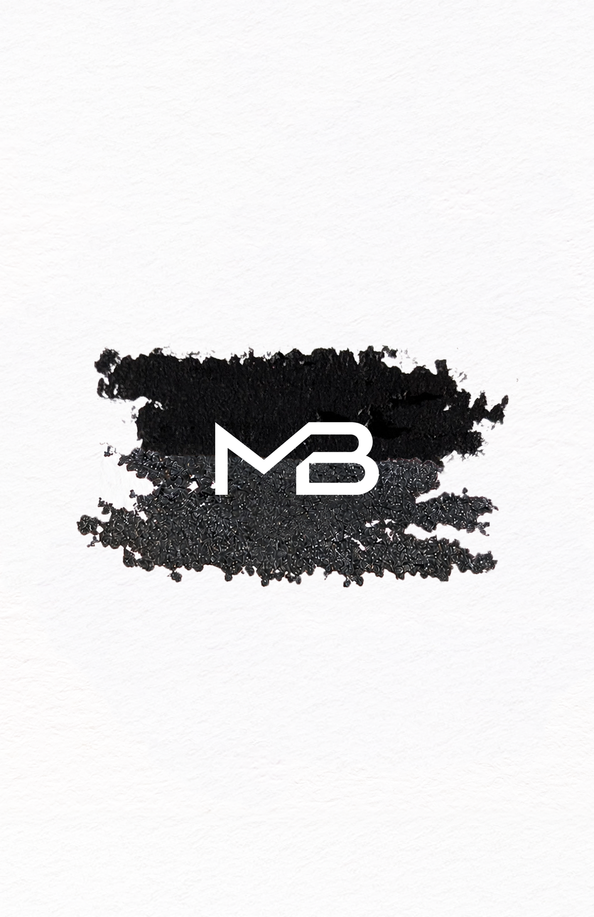 Swatch of the eyeliners on textured paper with Black on top and Steel Gray below with MB Logo centred
