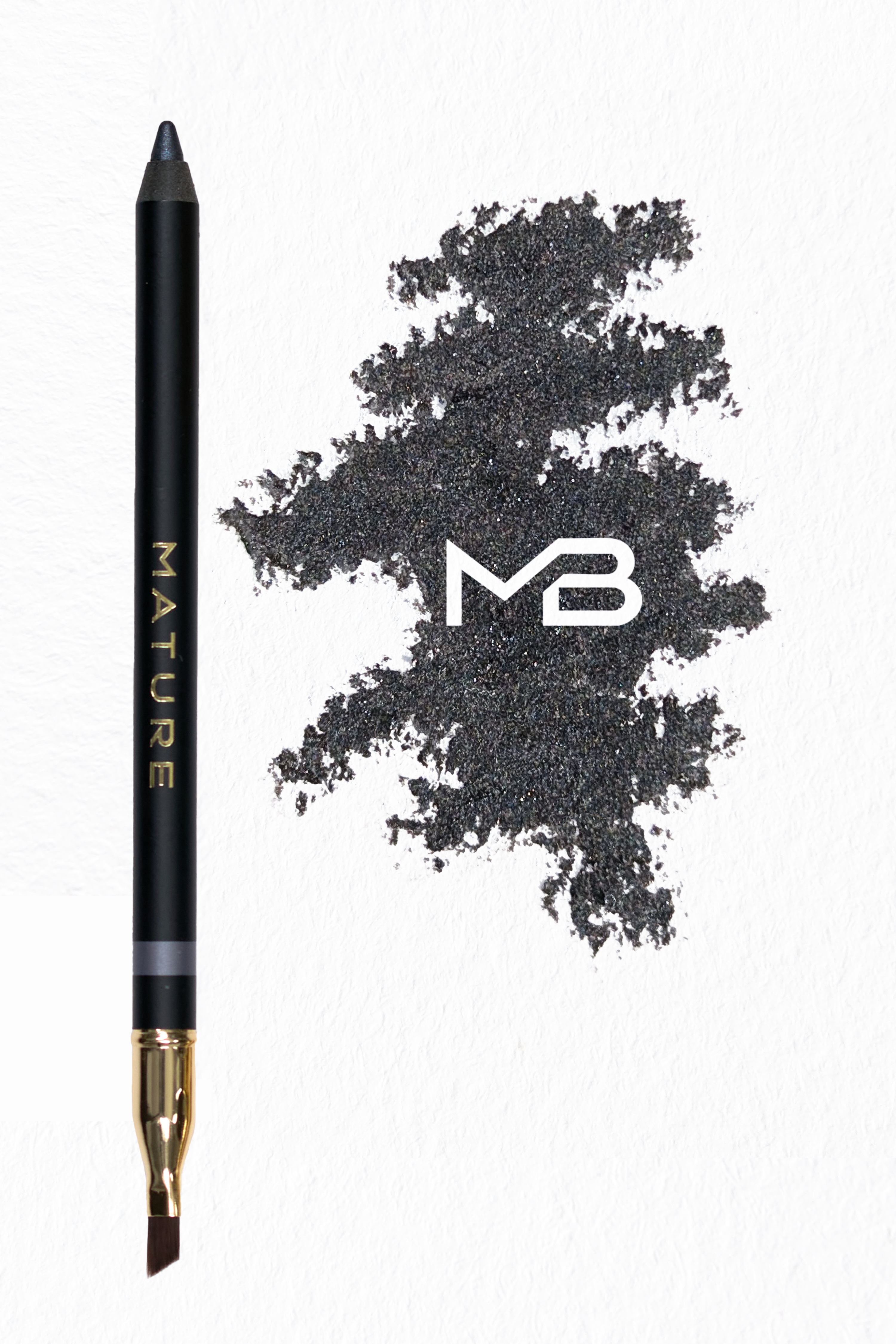 Gray pencil with swatch and 'MB' logo on a white background.