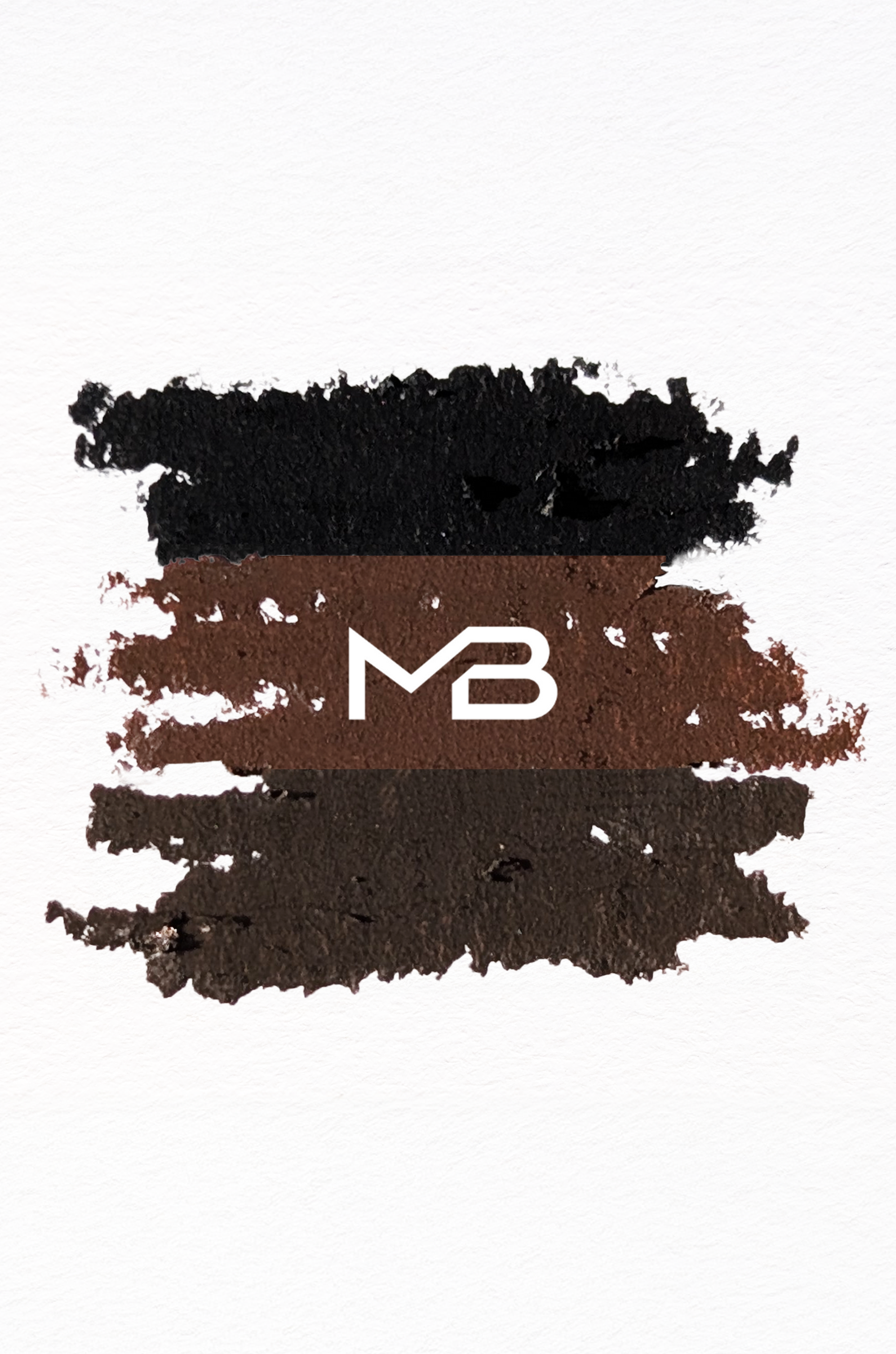 Neutral Necessities swatch. Black on top, Chocolate Brown in the middle, and Dark Brown on the bottom with the MB Logo centred.