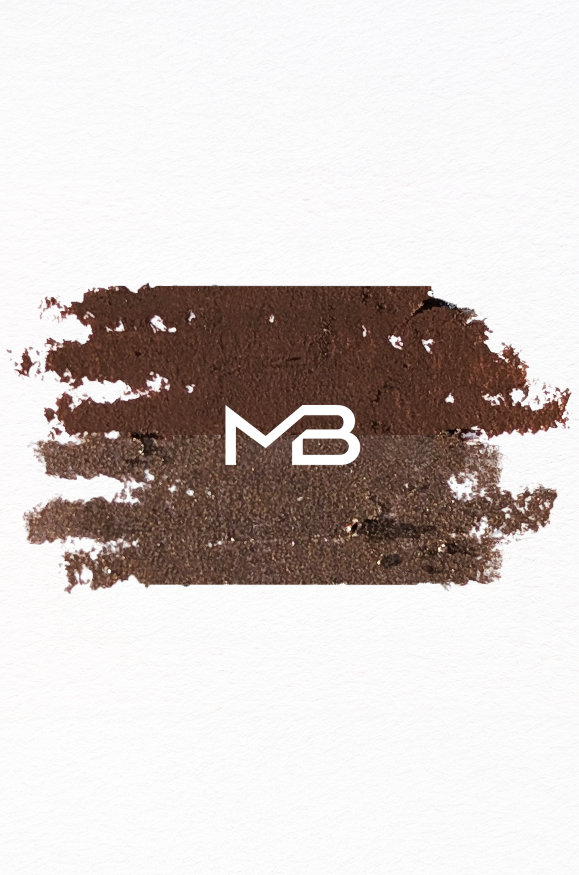 Sunkissed swatch with Chocolate Brown on top and Champagne Brown below, with the MB logo in the middle on a textured white paper.
