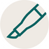 Teal icon of a pen on a beige background