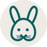 Teal outline of a rabbit face on a white background